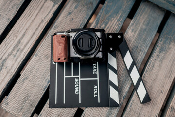 camera and movie clapper