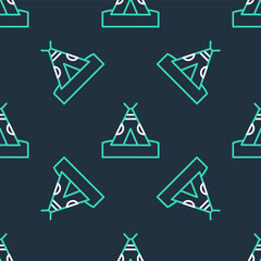 Line Traditional indian teepee or wigwam icon isolated seamless pattern on black background. Indian tent. Vector
