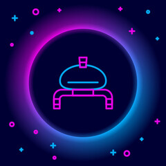 Glowing neon line Bread and salt on towel icon isolated on black background. National food loaf. Traditional ukrainian wedding bread. Colorful outline concept. Vector