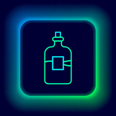 Glowing neon line Glass bottle of vodka icon isolated on black background. Colorful outline concept. Vector