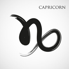 Capricorn zodiac symbol isolated on white background. Brush stroke Capricorn zodiac sign. Hand drawn vector illustration