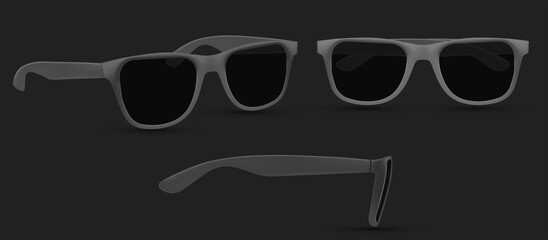 Sunglasses icon, Polarized geek glasses, hipster sun lens ocular. Realistic look. Vector illustration. Fashion accessory. Isolated on white background.