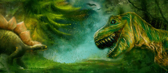 Jurassic park. Watercolor backgrond for children