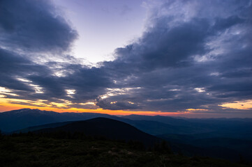 Naklejka na ściany i meble Beautiful colorful panorama of sunrise in the Ukrainian Carpathians