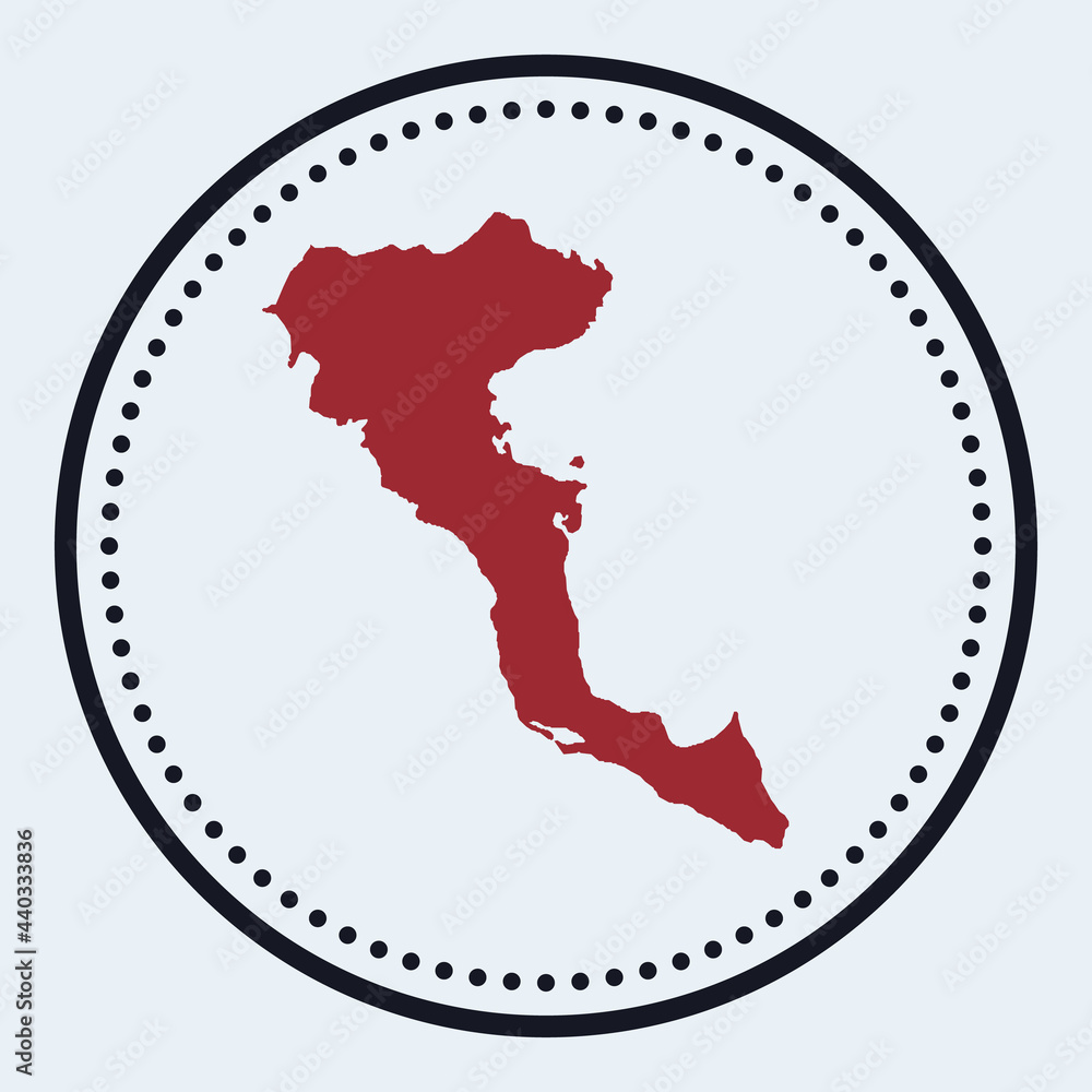 Poster corfu round stamp. round logo with island map and title. stylish minimal corfu badge with map. vecto