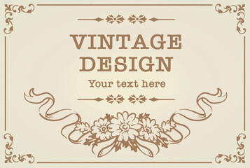 アンティークなお花とリボンの装飾フレーム、デザイン素材