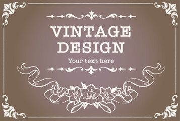 アンティークなお花とリボンの装飾フレーム、デザイン素材