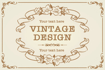 アンティークなお花とリボンの装飾フレーム、デザイン素材