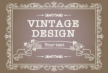 アンティークなお花とリボンの装飾フレーム、デザイン素材