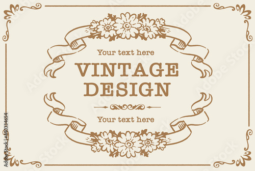 アンティークなお花とリボンの装飾フレーム デザイン素材 Aged Wall Mural Ag 夏妃 吉野