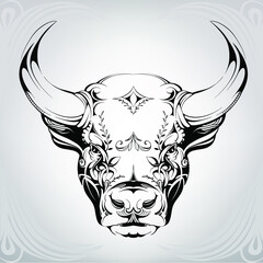 Bull head in floral ornament