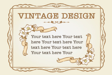 アンティークなお花とリボンの装飾フレーム、デザイン素材