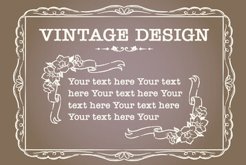 アンティークなお花とリボンの装飾フレーム、デザイン素材