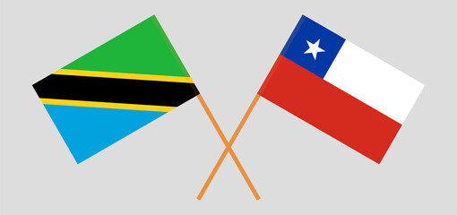 Crossed flags of Tanzania and Chile. Official colors. Correct proportion