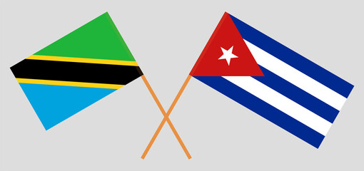 Fototapeta na wymiar Crossed flags of Tanzania and Cuba. Official colors. Correct proportion