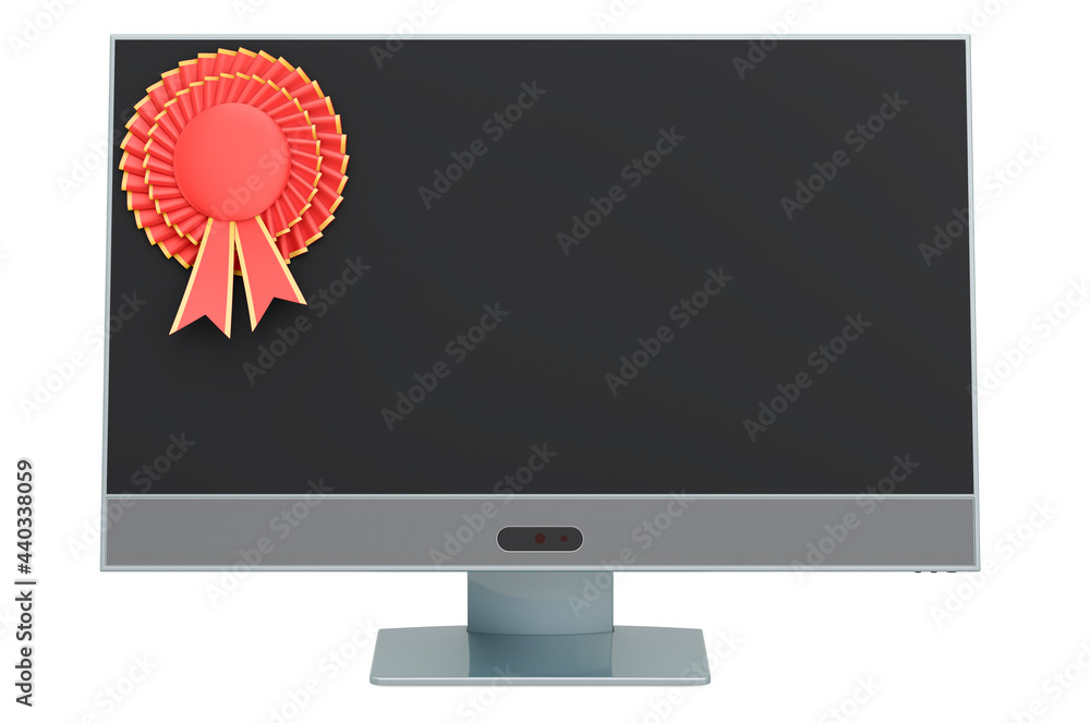 Aufkleber computer monitor with best choice badge, 3d rendering