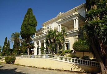 The three-storey Achillion chateau was built at the end of the 19th century by the Austrian Empress Sisi. Corfu island, Greece.