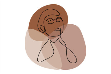 Line Art Woman Face Drawing. Abstract minimal woman portrait. Female Face Continuous one Line art, drawing of face , fashion concept, woman beauty minimalist, vector illustration.