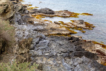 Mediterranean sea hitting the rocks off the coast