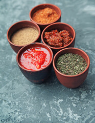 Georgian food.Georgian spices on a plate. 