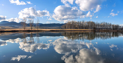 Autumn Lake - A panoramic late Autumn view of King Fisher Pond at southern end of Chatfield Reservoir, Chatfield State Park, Denver-Littleton, Colorado, USA.