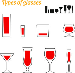 Set of types of wine glasses vector