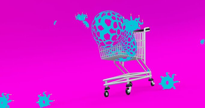 Creative Minimal 3d art. Animated stylish shopping cart in abstract pink space. Trendy color combination, dynamics, Loop motion, 4k video.