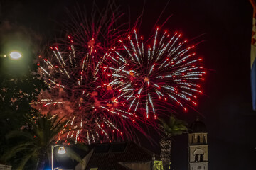 Coloured firework in Dubrovnik, Croatia.