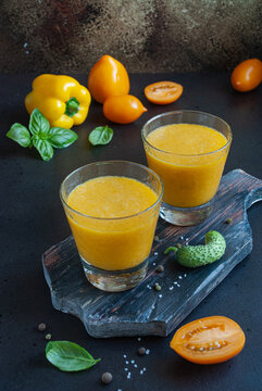 Yellow Vegetable Smoothie In Glasses, Healthy Drinks