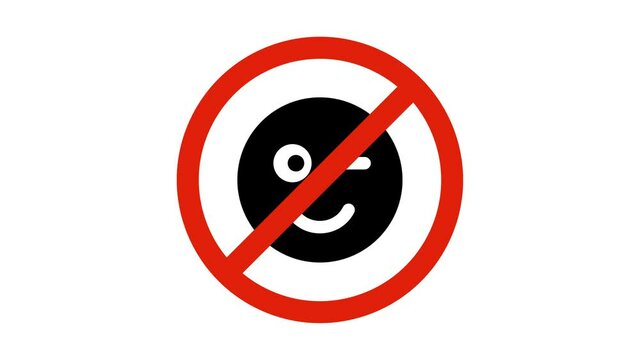no smile face icon road sign animation. simple red circle prohibition Not Allowed Sign road motion design 4k with alpha channel mate