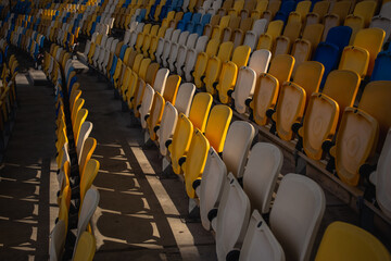 Empty rows of seats in a football olympic stadium