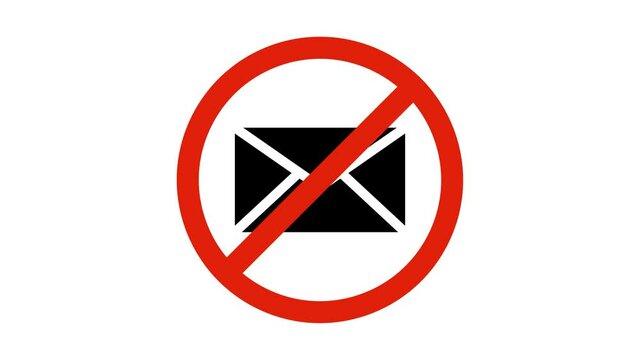no mail spam icon road sign animation. simple red circle prohibition Not Allowed Sign road motion design 4k with alpha channel mate
