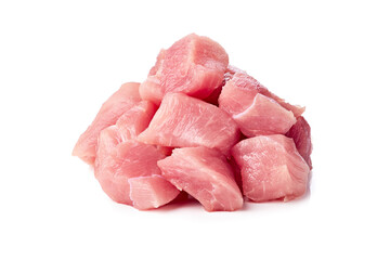 Heap of chopped raw pork meat on white