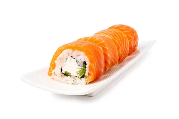 Selbstklebende Fototapeten Maki sushi - philadelphia on plate isolated on white © robertsre