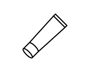 Black and white icon is a simple linear glamorous cosmetic tube with hand cream for the legs of the face and body, for moisturizing and skin care and beauty guidance. Vector illustration