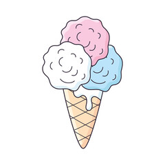 Ice cream cone scoops isolated cartoon vector