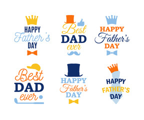 Father's Day labels design set. Badges kit for shirt, print, seal, overlay, stamp, greeting card, invitation, sticker. Vector sign or logo. Multi-layered file