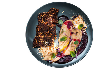 Liver pate in cherry sauce with crispy croutons.