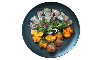 Peasantstyle cartfole grilled with herring and herbs