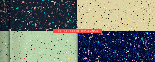Set seamless terrazzo patterns. Pattern for ceramics marble natural stone. Vector stock illustration textured shapes in vibrant colors