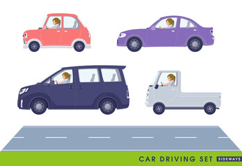 Obraz premium 車を運転するカジュアルファッション女性のセット