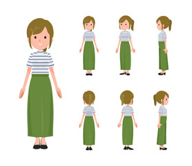 立っているカジュアルファッション女性のセット