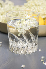 A glass of elderflower juice.	