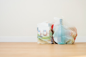 Recyclable plastic bags with groceries