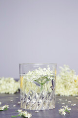 A glass of elderflower juice.	