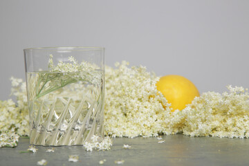 A glass of elderflower juice.	