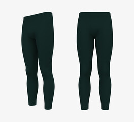 Blank leggings mockup, front and side views. Sweatpants. 3d rendering, 3d illustration.