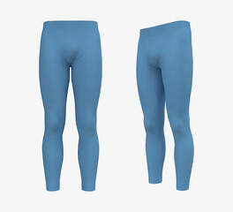 Blank leggings mockup, front and side views. Sweatpants. 3d rendering, 3d illustration.