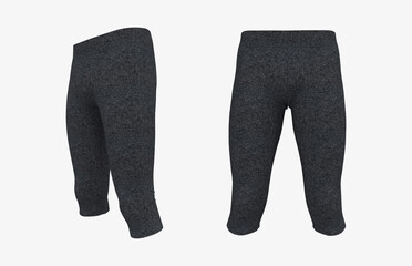 Blank pants mockup, front and side views. Sweatpants. 3d rendering, 3d illustration.