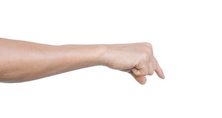 Man hand to hold something, Isolated on white background with clipping path.